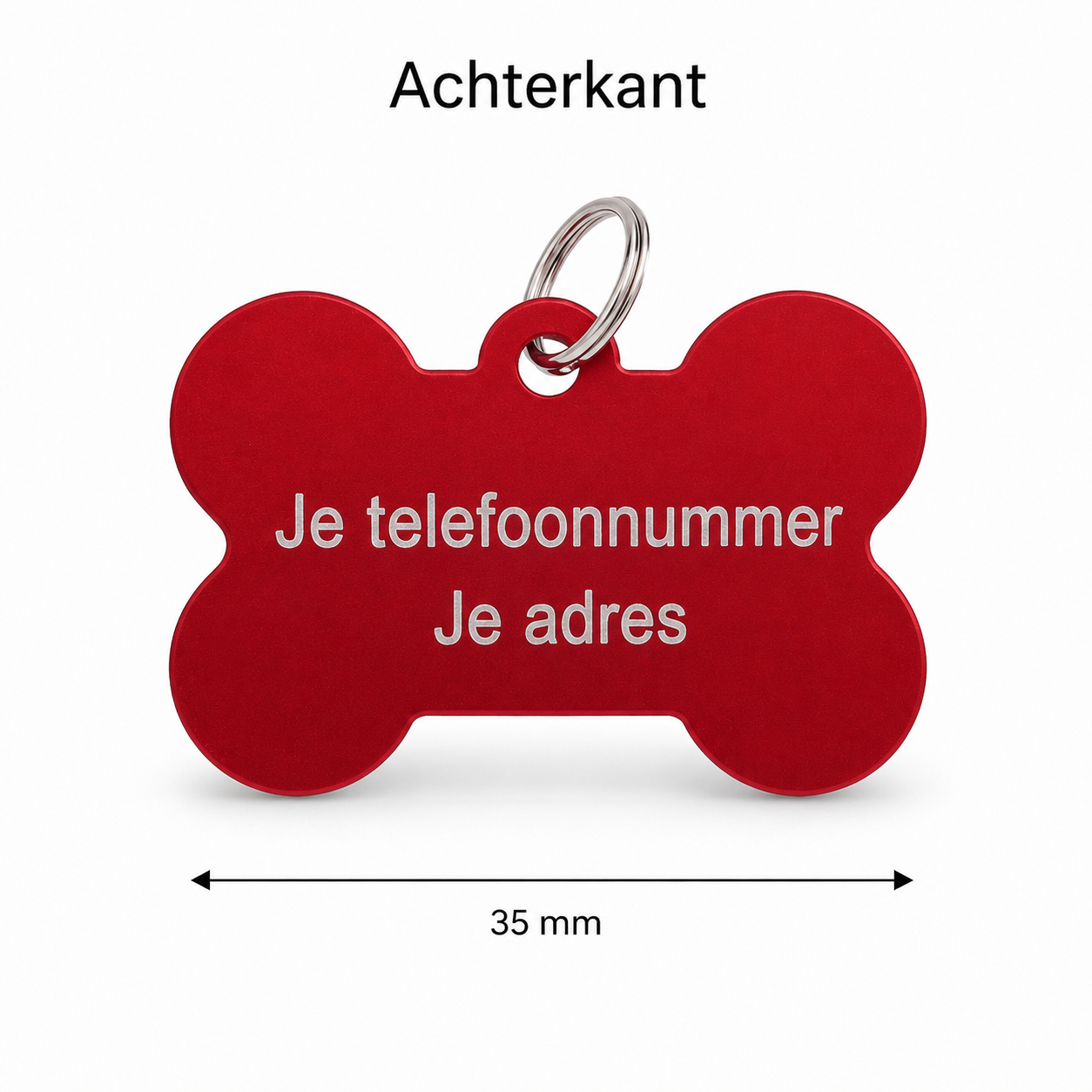 Gepersonaliseerde huisdierpenning voor hond en kat – Rode botvormige naamplaat huisdier van geanodiseerd aluminium – Hondenpenning kattenpenning met gravure – Naam, telefoonnummer en adres – 35 mm