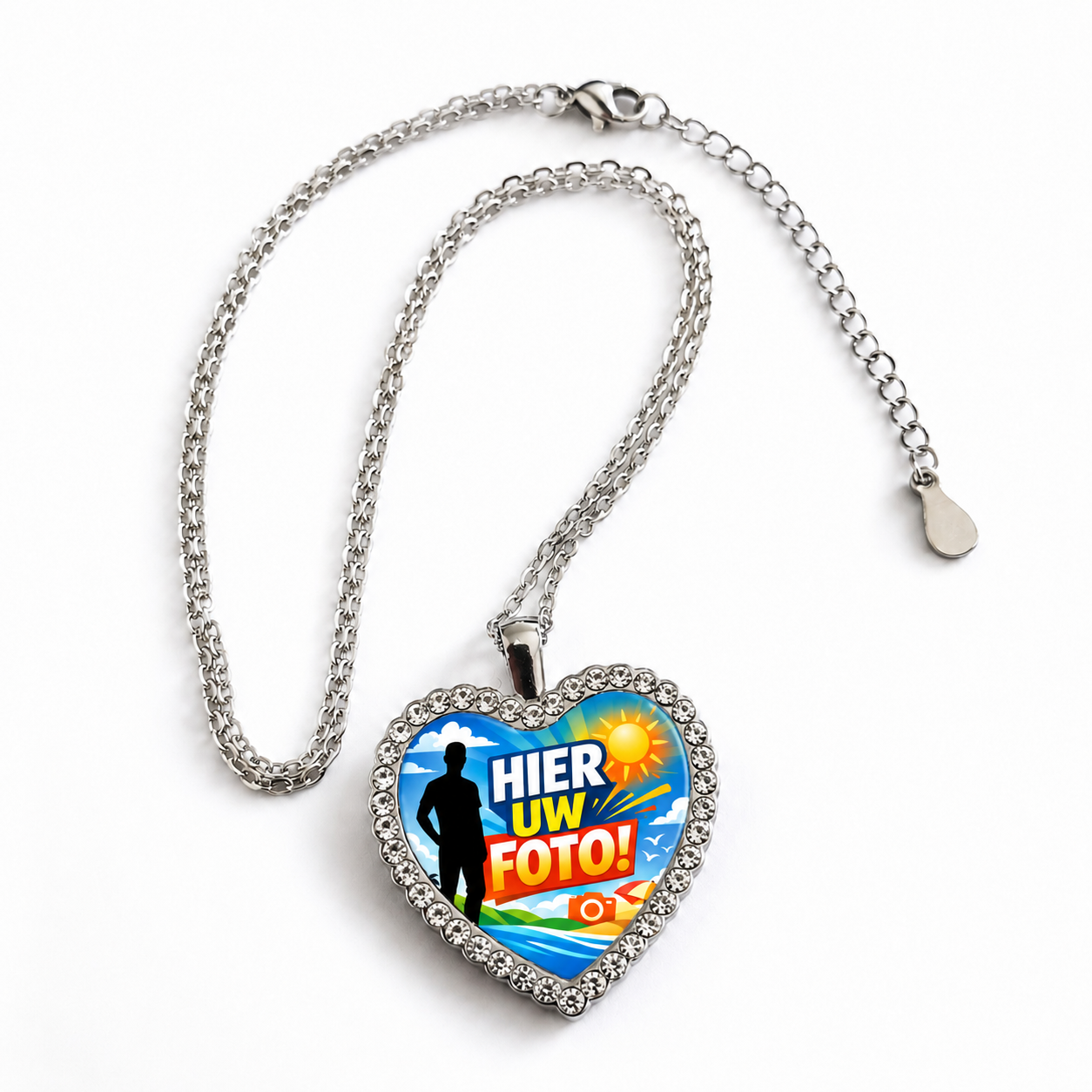 Gepersonaliseerde Hart Halsketting met Foto en Gravure – Zilverkleurige Ketting met Hartvormige Hanger – Fotoprint op Voorzijde en Naamgravure op Achterzijde – Persoonlijk Cadeau voor Haar en Hem