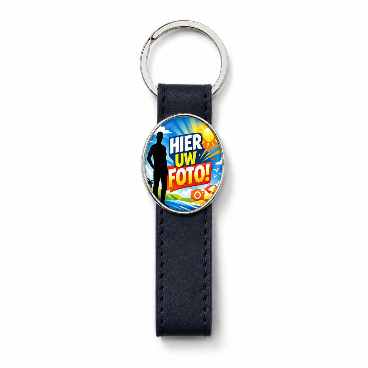 Gepersonaliseerde Sleutelhanger met Foto en Naamgravure – Ovale Sleutelhanger met Fotoprint en Gravering op Achterzijde – Zwart/Zilverkleurig – Persoonlijk Cadeau voor Hem en Haar