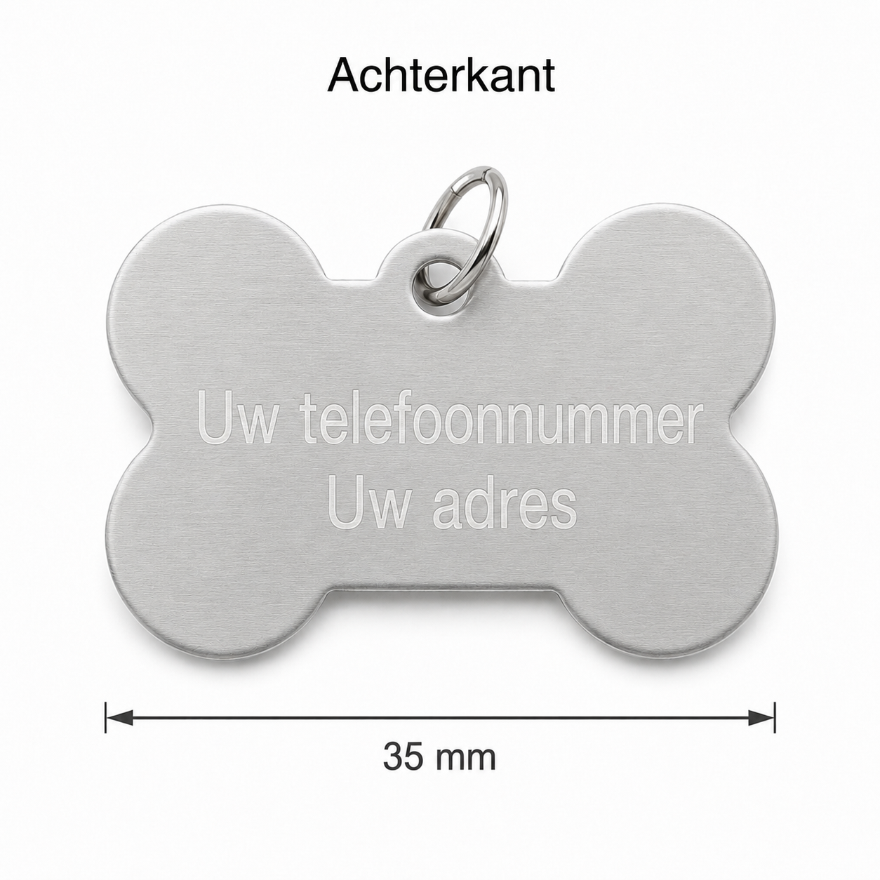Gepersonaliseerde huisdier naamplaatje voor hond en kat – Botvormige dierenpenning van geanodiseerd aluminium – Hondenpenning kattenpenning met gravure – Naam, telefoonnummer en adres – 35 mm – Zilverkleurig