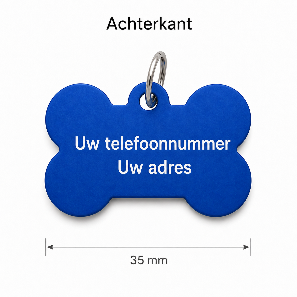 Gepersonaliseerde huisdierpenning voor hond en kat – Botvormig naamplaatje huisdier van geanodiseerd aluminium – Blauwe hondenpenning kattenpenning met gravure – Naam, telefoonnummer en adres – 35 mm