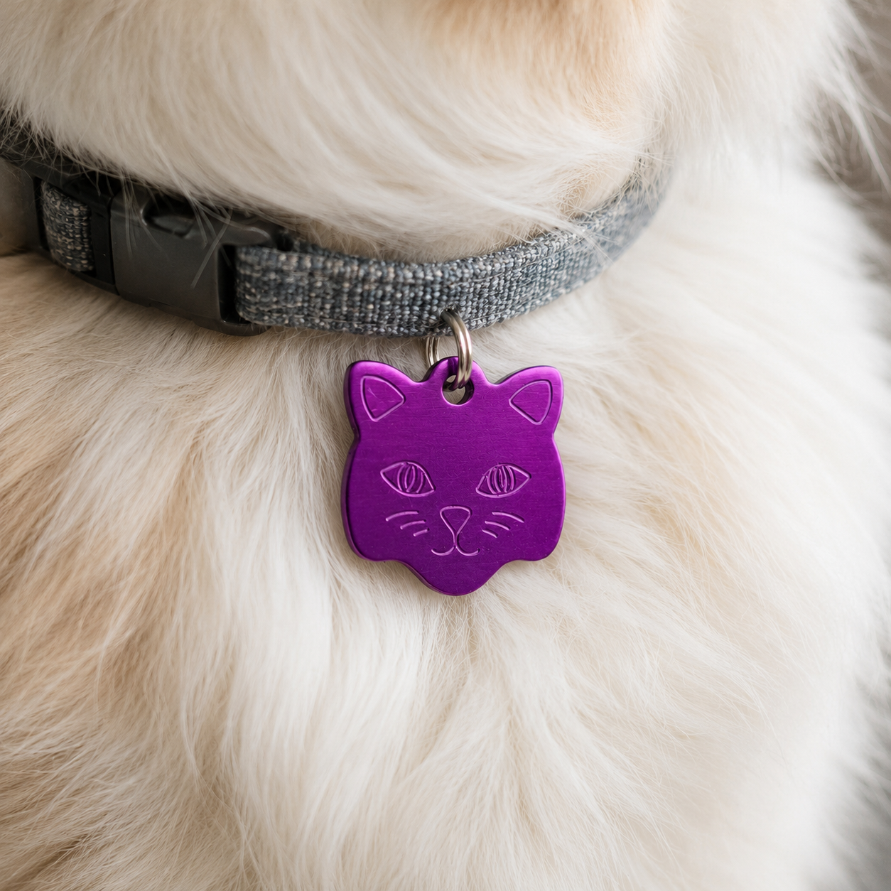 Paars Katten Naamplaatje voor Huisdier – Gepersonaliseerde Kattenpenning met Naam, Telefoonnummer of Adres – Aluminium ID Tag voor Kat, Kitten, Poezenhalsband – 22 mm