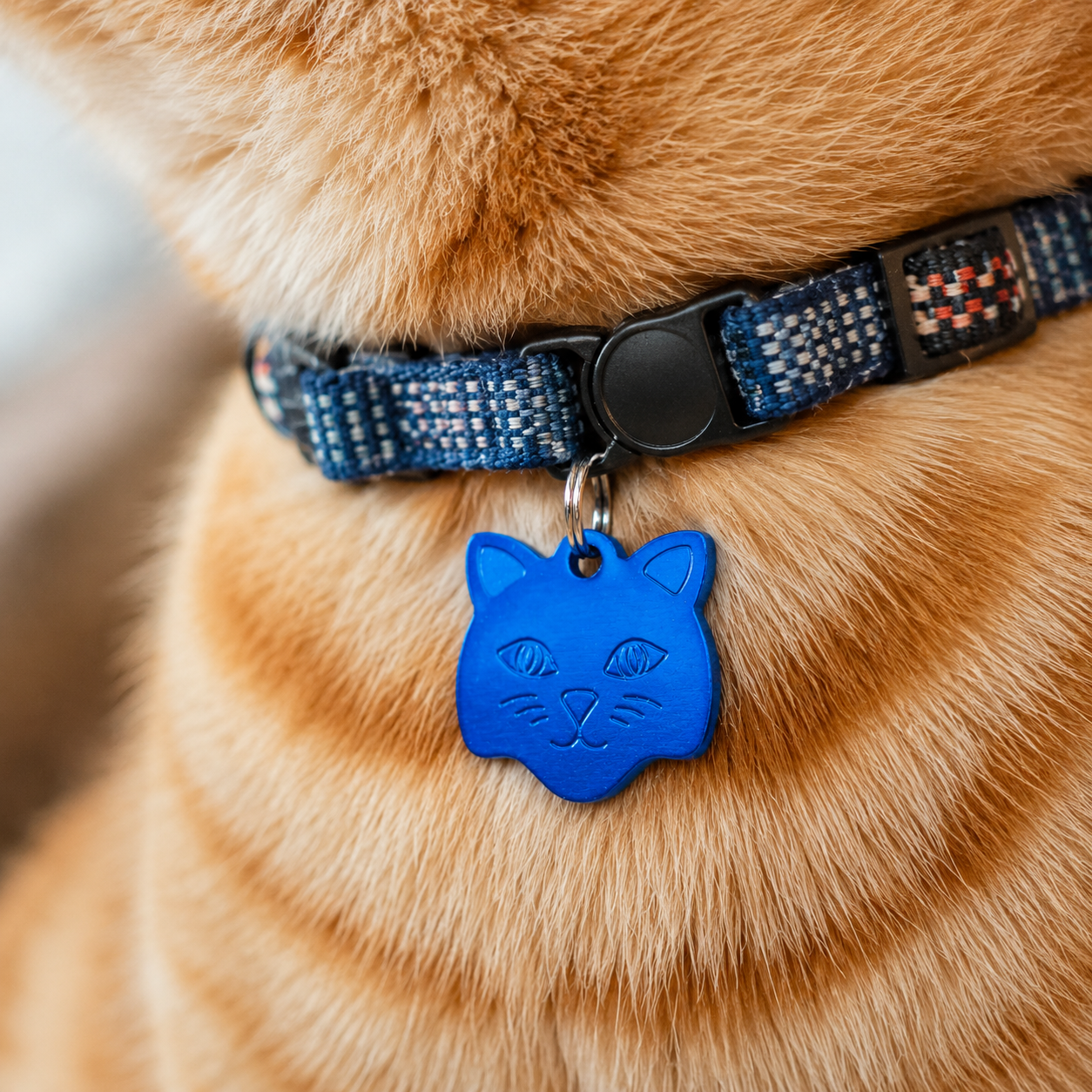 Blauw Katten Naamplaatje voor Huisdier – Gepersonaliseerde Kattenpenning met Naam, Telefoonnummer of Adres – Aluminium ID Tag voor Kat, Kitten, Poezenhalsband – 22 mm