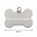 Gepersonaliseerde huisdier naamplaatje voor hond en kat – Botvormige dierenpenning van geanodiseerd aluminium – Hondenpenning kattenpenning met gravure – Naam, telefoonnummer en adres – 35 mm – Zilverkleurig