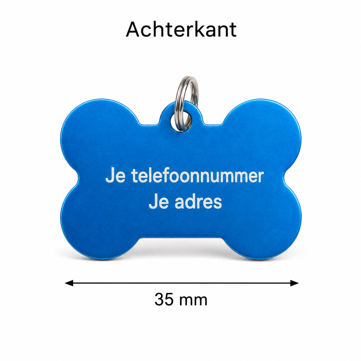 Gepersonaliseerde huisdierpenning voor hond en kat – Licht Blauwe botvormige naamplaat huisdier van geanodiseerd aluminium – Hondenpenning kattenpenning met gravure – Naam, telefoonnummer en adres – 35 mm