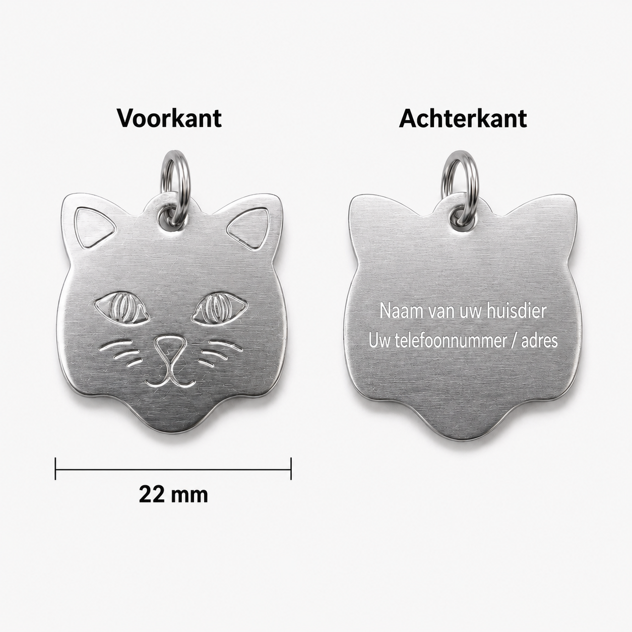 Zilver Katten Naamplaatje voor Huisdier – Gepersonaliseerde Kattenpenning met Naam, Telefoonnummer of Adres – Aluminium ID Tag / Adresplaatje voor Kat, Kitten en Halsband – 22 mm