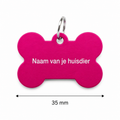 Gepersonaliseerde huisdierpenning voor hond en kat – Roze botvormige naamplaat huisdier van geanodiseerd aluminium – Dierenpenning met gravure – Naam, telefoonnummer en adres – 35 mm