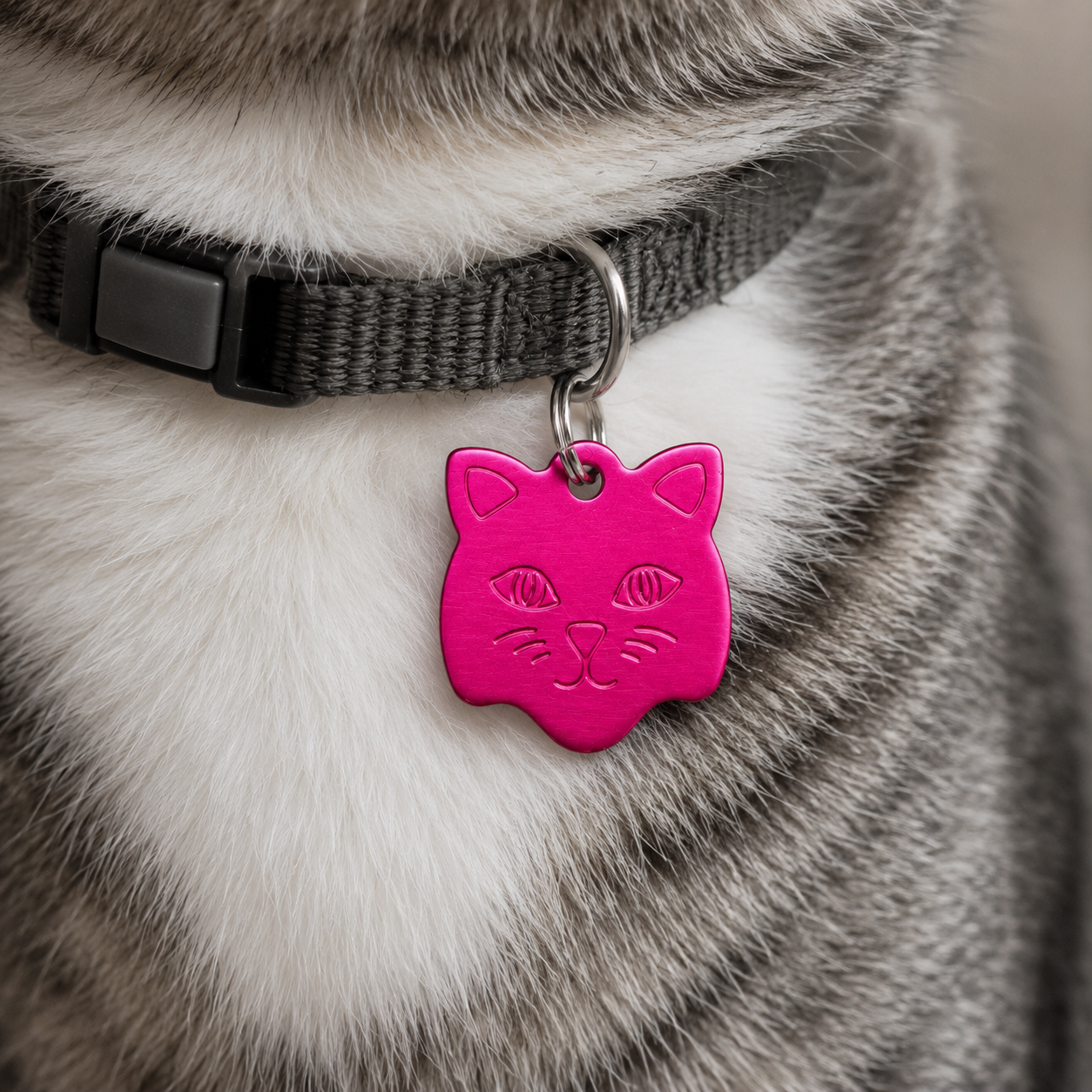 Roze Katten Naamplaatje voor Huisdier – Gepersonaliseerde Kattenpenning met Naam, Telefoonnummer of Adres – Aluminium ID Tag / Adresplaatje voor Kat, Kitten en Halsband – 22 mm