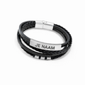 Armband met gravure zwart - gevlochten band - magnetische sluiting - RVS plaat - 20 cm